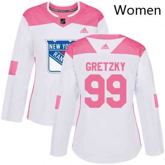 Womens Adidas New York Rangers 99 Wayne Gretzky Authentic WhitePink Fashion NHL Jersey